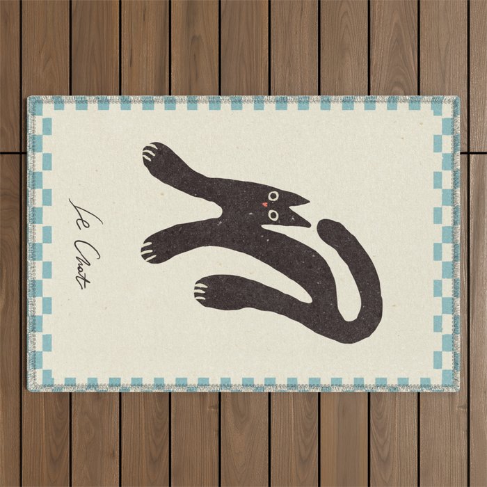 Funny mood cat illustration Outdoor Rug Gallery Image 1