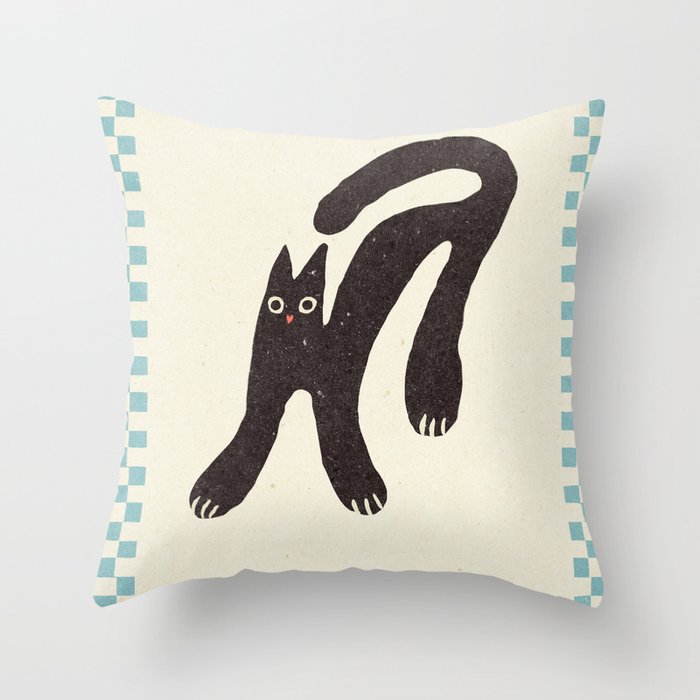 Funny mood cat illustration Throw Pillow Gallery Image 1