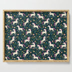Unicorns on a dark background with a fairy forest Serving Tray Gallery Image 1