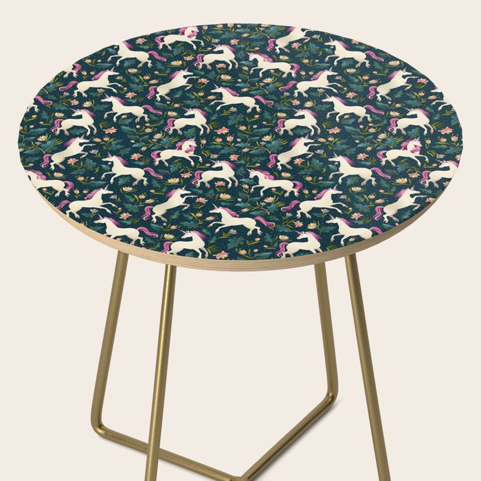 Unicorns on a dark background with a fairy forest Side Table Gallery Image 2