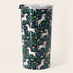 Unicorns on a dark background with a fairy forest Travel Mug Gallery Image 3