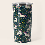 Unicorns on a dark background with a fairy forest Travel Mug Gallery Image 1