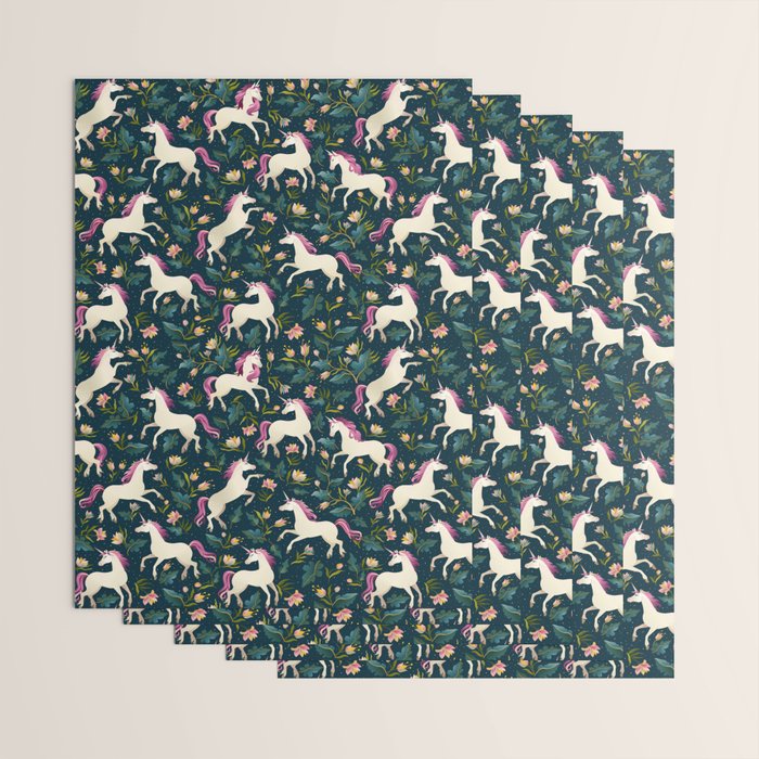 Unicorns on a dark background with a fairy forest Wrapping Paper Gallery Image 3
