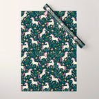 Unicorns on a dark background with a fairy forest Wrapping Paper Gallery Image 1