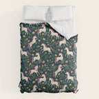 Unicorns on a dark background with a fairy forest Duvet Cover Gallery Image 6