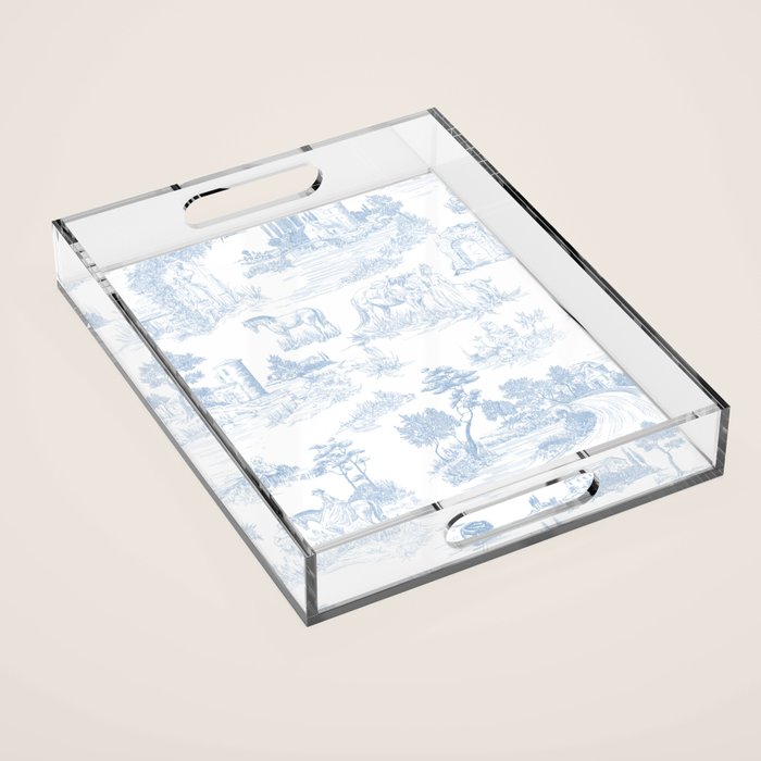 Toile de Jouy Vintage French Soft Baby Blue White Pastoral Pattern Acrylic Tray Gallery Image 1
