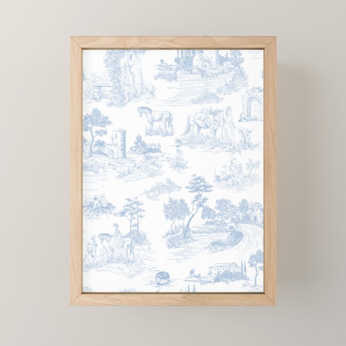 Toile de Jouy Vintage French Soft Baby Blue White Pastoral Pattern Mini Art Print Gallery Image 1