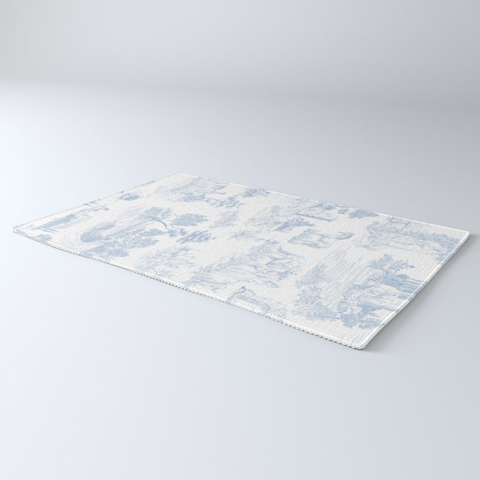Toile de Jouy Vintage French Soft Baby Blue White Pastoral Pattern Rug Gallery Image 3
