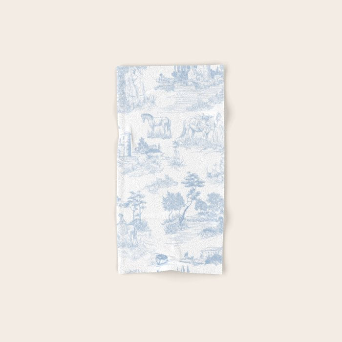 Toile de Jouy Vintage French Soft Baby Blue White Pastoral Pattern Bath Towel Gallery Image 1