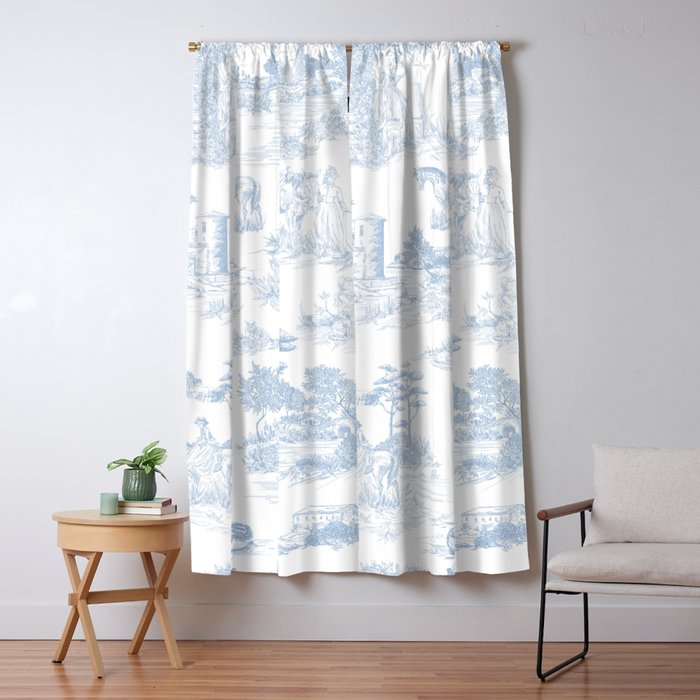 Toile de Jouy Vintage French Soft Baby Blue White Pastoral Pattern Window Curtain Gallery Image 1