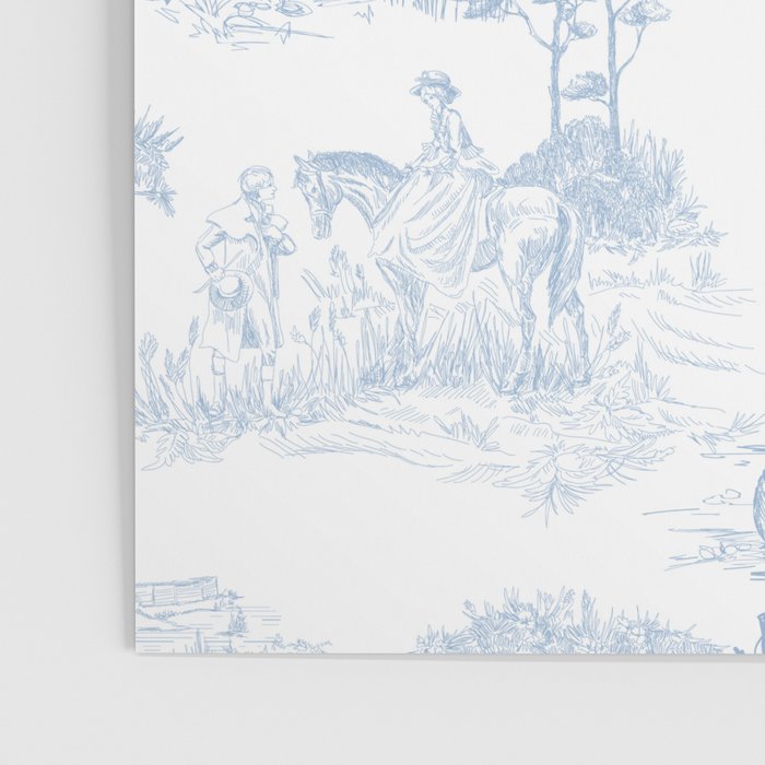 Toile de Jouy Vintage French Soft Baby Blue White Pastoral Pattern Poster Gallery Image 3
