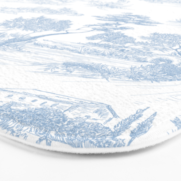 Toile de Jouy Vintage French Soft Baby Blue White Pastoral Pattern Bath Mat Gallery Image 3