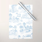 Toile de Jouy Vintage French Soft Baby Blue White Pastoral Pattern Wrapping Paper Gallery Image 1