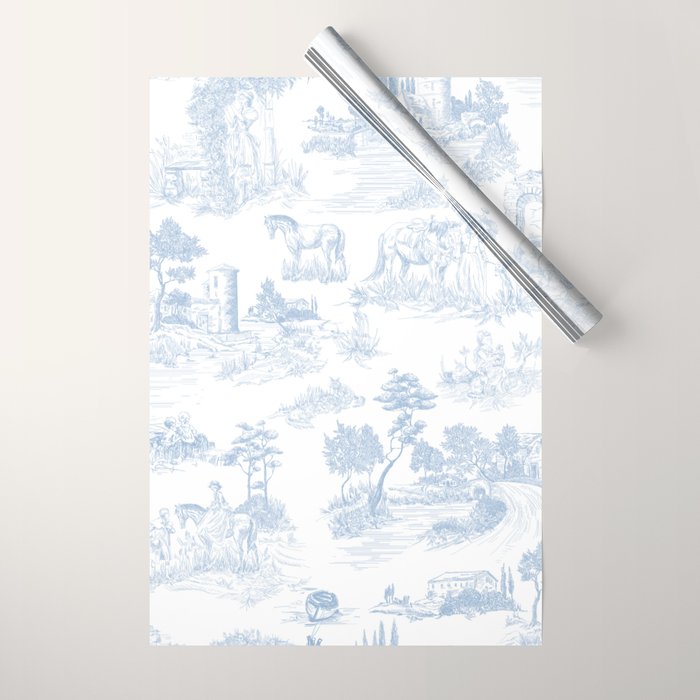 Toile de Jouy Vintage French Soft Baby Blue White Pastoral Pattern Wrapping Paper Gallery Image 1