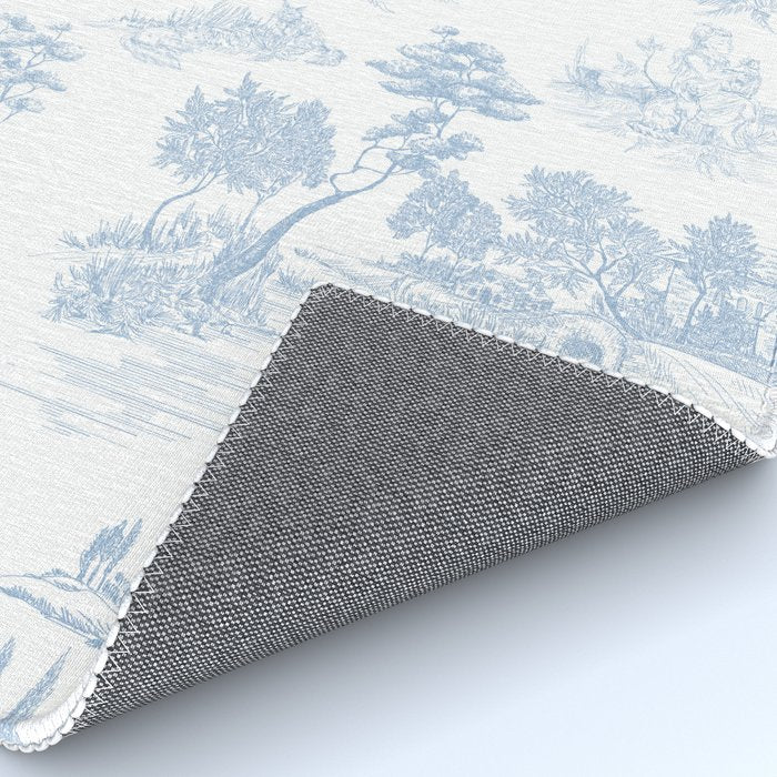Toile de Jouy Vintage French Soft Baby Blue White Pastoral Pattern Rug Gallery Image 4