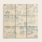 Toile de Jouy Vintage French Soft Baby Blue White Pastoral Pattern Wood Wall Art Gallery Image 1