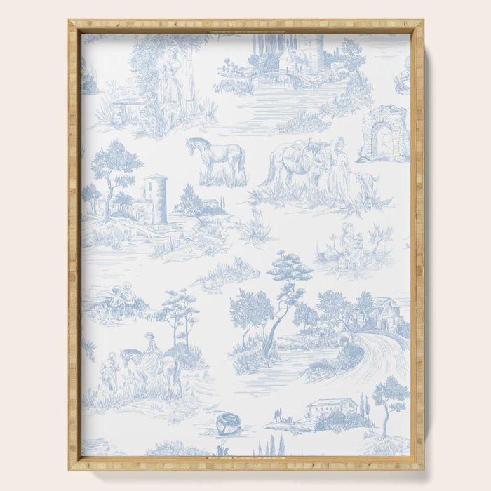Toile de Jouy Vintage French Soft Baby Blue White Pastoral Pattern Serving Tray Gallery Image 1