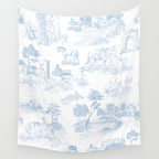 Toile de Jouy Vintage French Soft Baby Blue White Pastoral Pattern Wall Tapestry Gallery Image 4