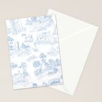 Toile de Jouy Vintage French Soft Baby Blue White Pastoral Pattern Stationery Card Gallery Image 2