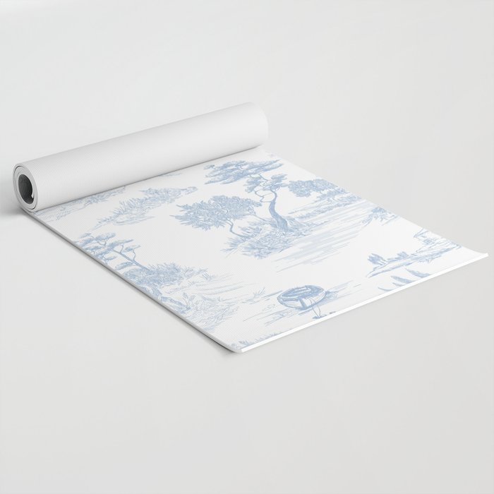 Toile de Jouy Vintage French Soft Baby Blue White Pastoral Pattern Yoga Mat Gallery Image 2