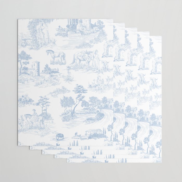 Toile de Jouy Vintage French Soft Baby Blue White Pastoral Pattern Wrapping Paper Gallery Image 3