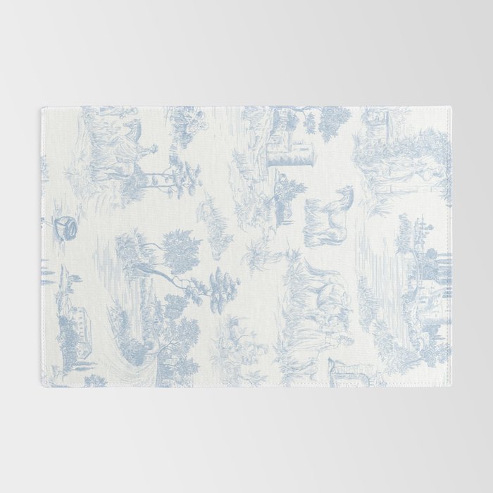 Toile de Jouy Vintage French Soft Baby Blue White Pastoral Pattern Rug Gallery Image 2