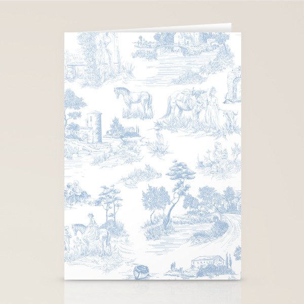 Toile de Jouy Vintage French Soft Baby Blue White Pastoral Pattern Stationery Card Gallery Image 2