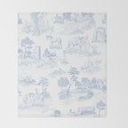Toile de Jouy Vintage French Soft Baby Blue White Pastoral Pattern Throw Blanket Gallery Image 2