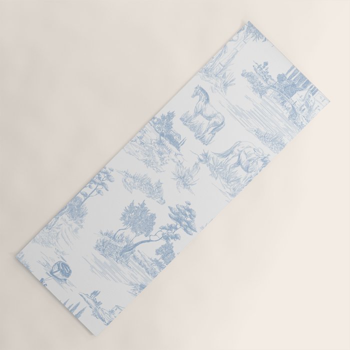 Toile de Jouy Vintage French Soft Baby Blue White Pastoral Pattern Yoga Mat Gallery Image 1