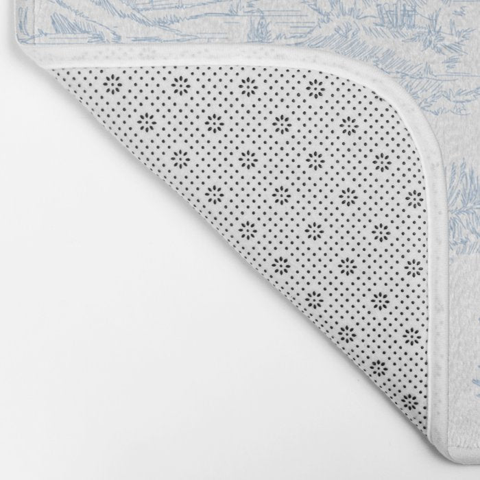 Toile de Jouy Vintage French Soft Baby Blue White Pastoral Pattern Bath Mat Gallery Image 2