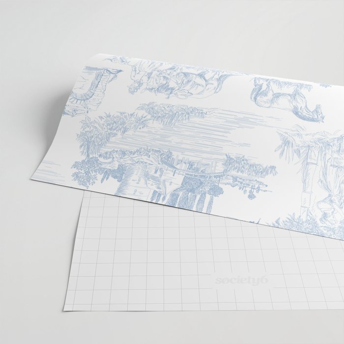 Toile de Jouy Vintage French Soft Baby Blue White Pastoral Pattern Wrapping Paper Gallery Image 2