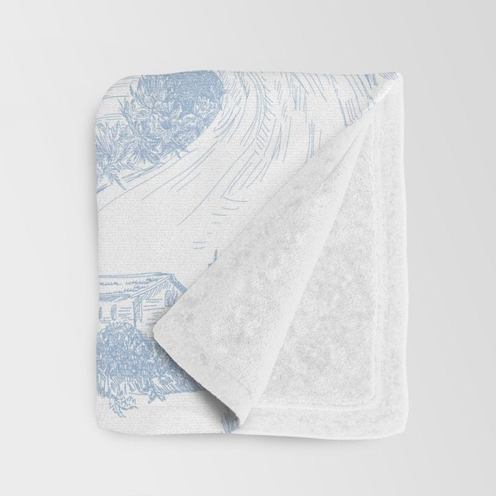 Toile de Jouy Vintage French Soft Baby Blue White Pastoral Pattern Throw Blanket Gallery Image 3