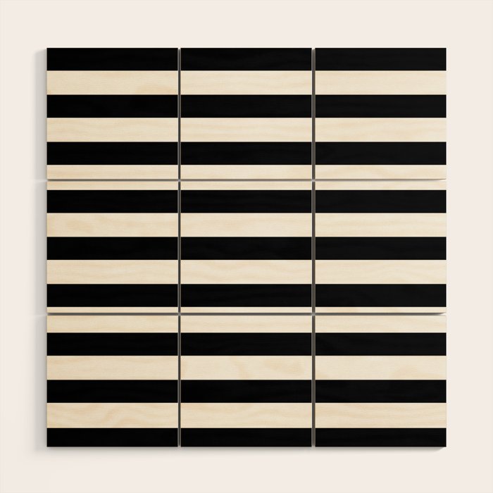 Midnight Black and White Stripes Wood Wall Art Gallery Image 1