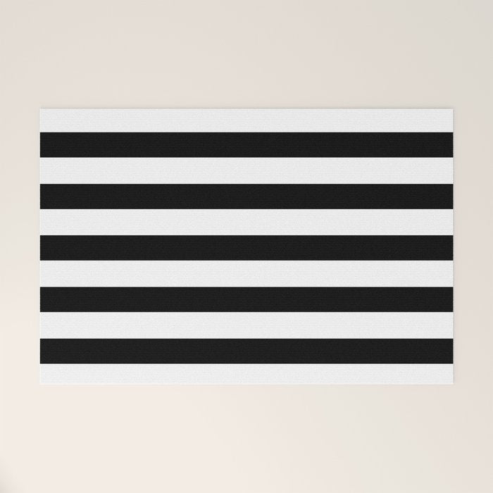 Midnight Black and White Stripes Welcome Mat Gallery Image 1