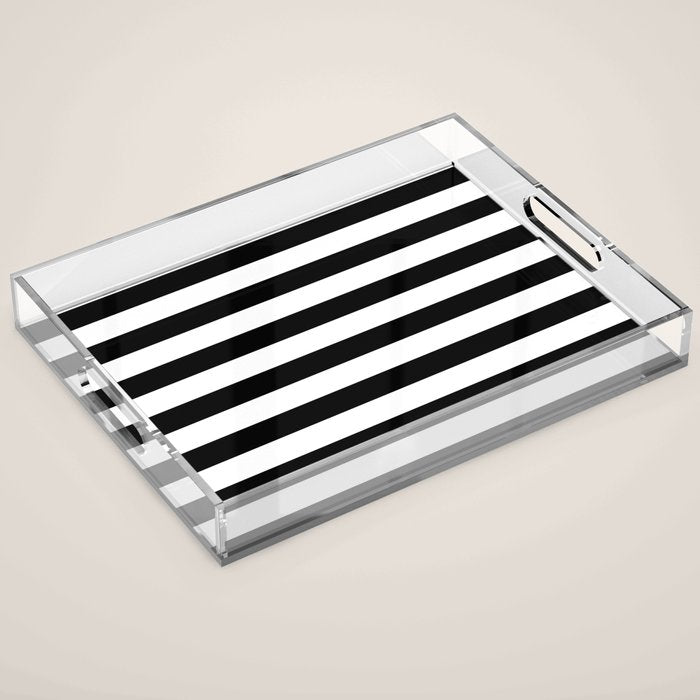 Midnight Black and White Stripes Acrylic Tray Gallery Image 1