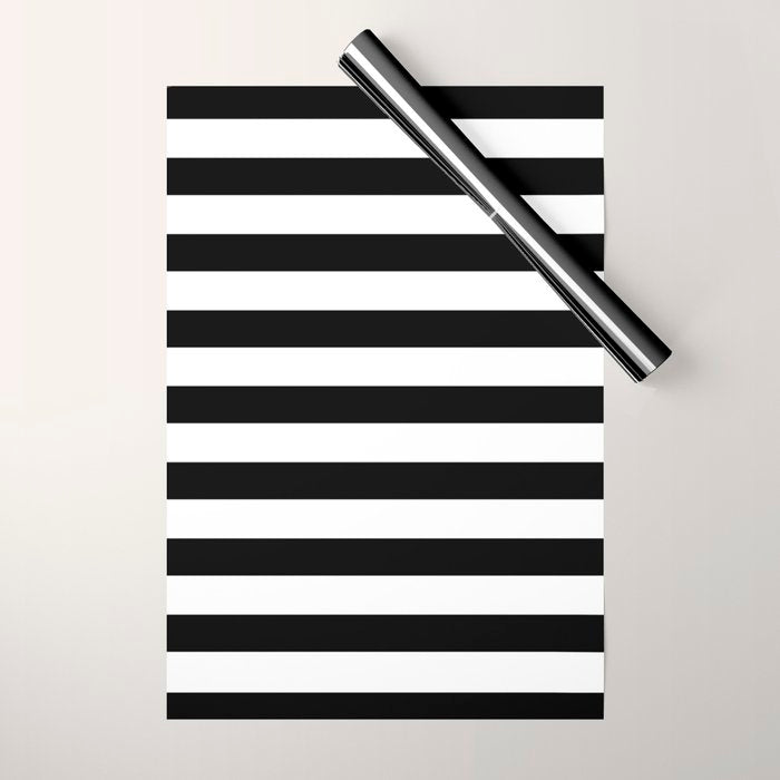 Midnight Black and White Stripes Wrapping Paper Gallery Image 1