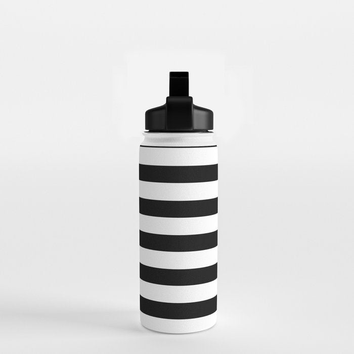 Midnight Black and White Stripes Water Bottle Gallery Image 2