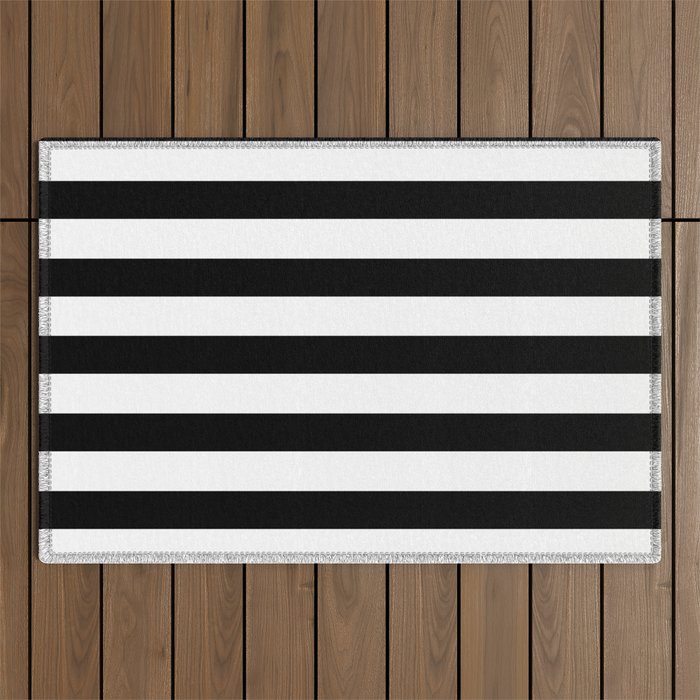 Midnight Black and White Stripes Outdoor Rug Gallery Image 1