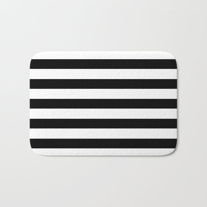 Midnight Black and White Stripes Bath Mat Gallery Image 1