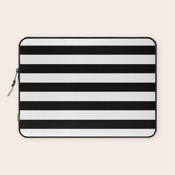 Midnight Black and White Stripes Laptop Sleeve Gallery Image 1
