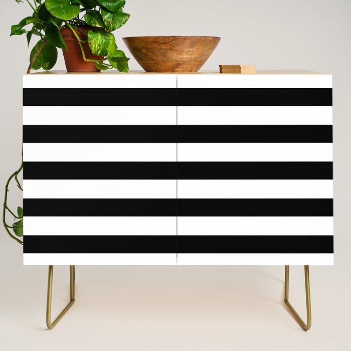 Midnight Black and White Stripes Credenza Gallery Image 1