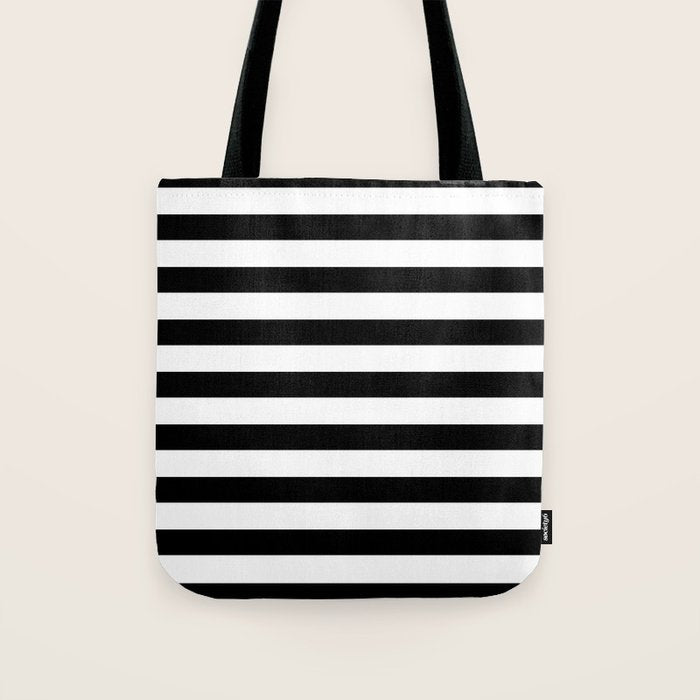 Midnight Black and White Stripes Tote Bag Gallery Image 1