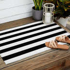Midnight Black and White Stripes Outdoor Rug Gallery Image 2