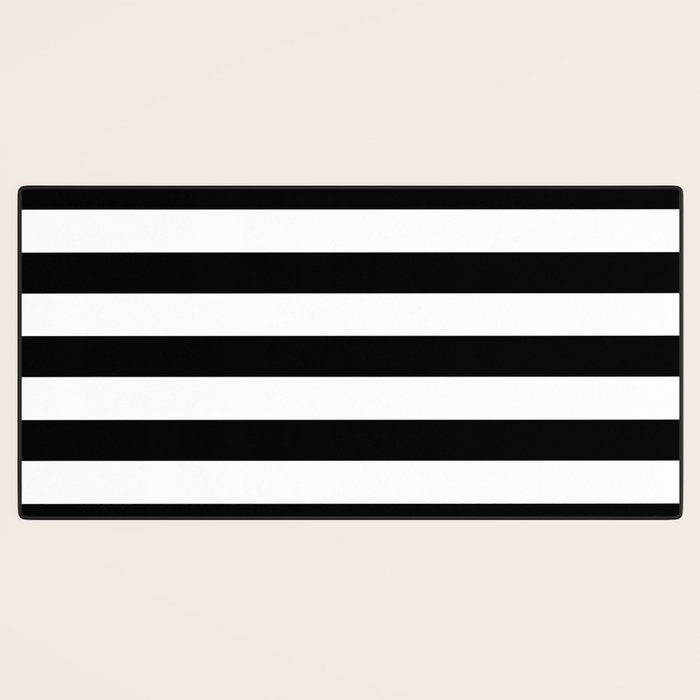 Midnight Black and White Stripes Desk Mat Gallery Image 3