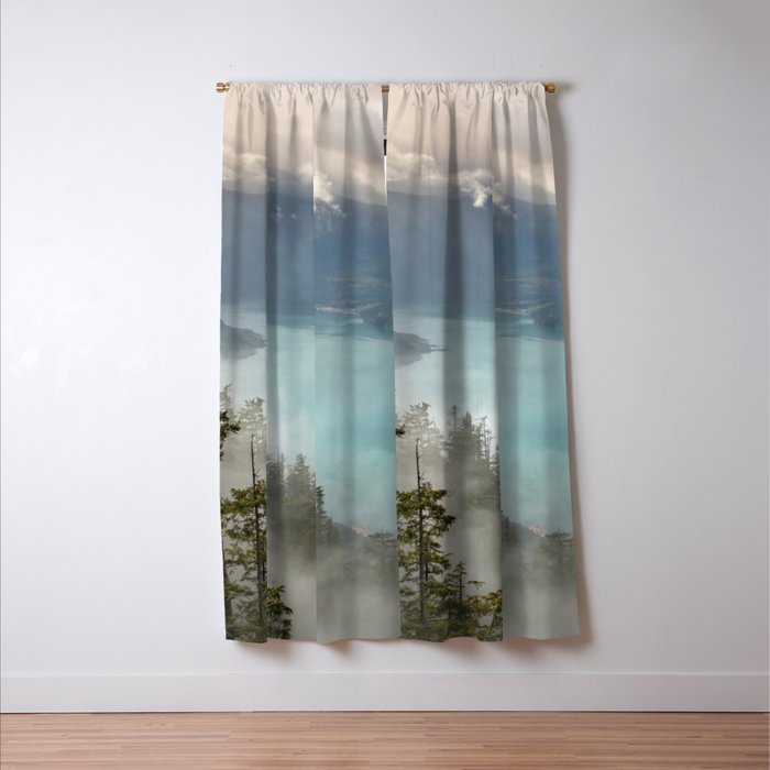 Morning sunshine over the clear mountain blue lake Window Curtain Gallery Image 3