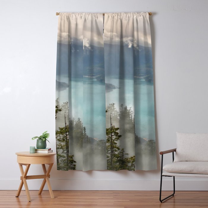 Morning sunshine over the clear mountain blue lake Window Curtain Gallery Image 5