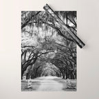 Spanish Moss on Southern Live Oak Trees black and white photograph / black and white art photography Wrapping Paper Gallery Image 1