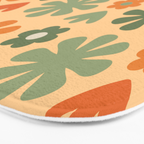 Scandi Floral Grid Retro Flower Pattern in Orange Apricot and Mossy Sage Olive Green Bath Mat Gallery Image 3