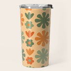 Scandi Floral Grid Retro Flower Pattern in Orange Apricot and Mossy Sage Olive Green Travel Mug Gallery Image 2