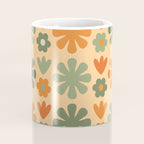 Scandi Floral Grid Retro Flower Pattern in Orange Apricot and Mossy Sage Olive Green Coffee Mug Gallery Image 4